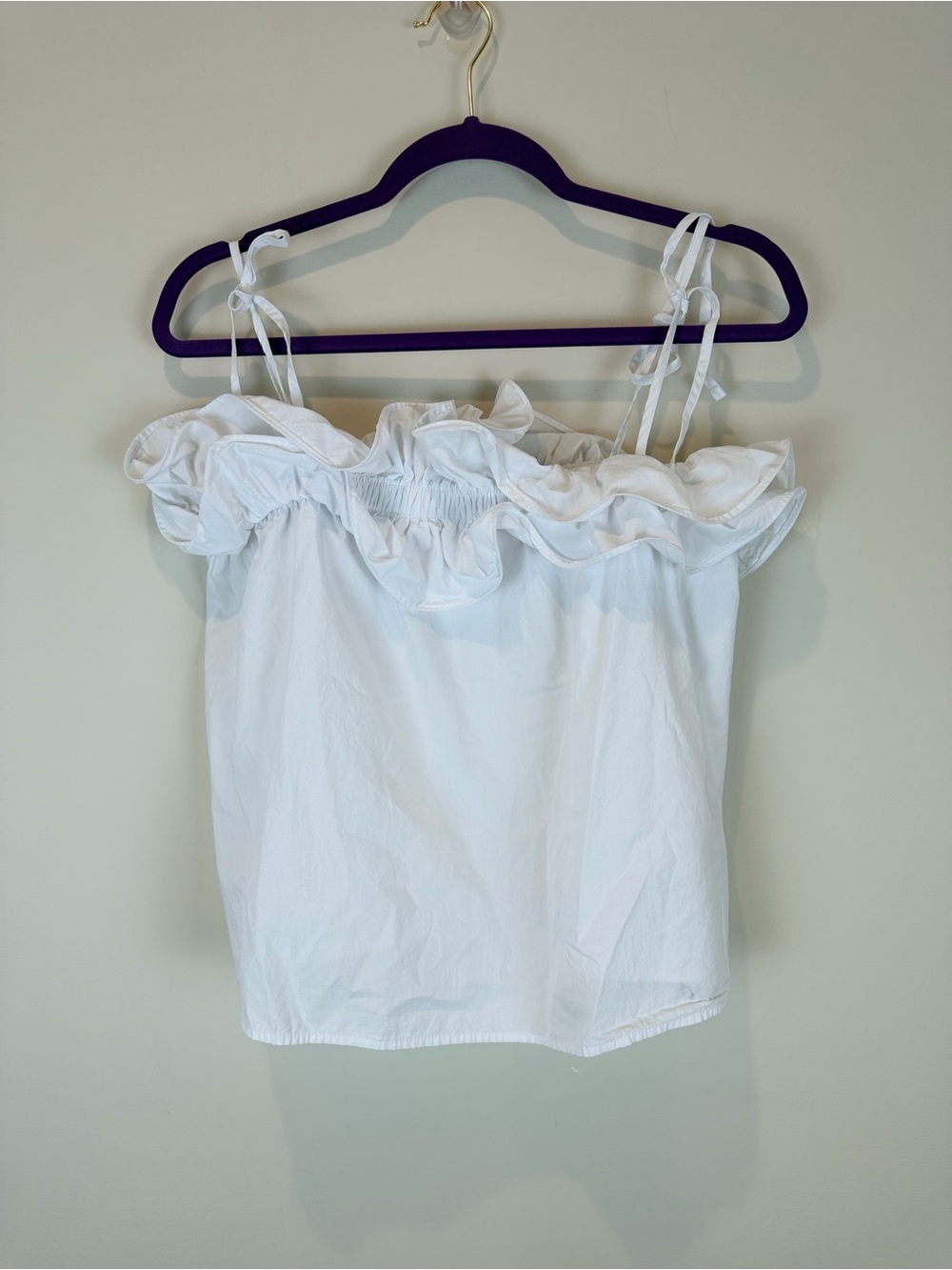 Sugarlips White Ruffle Cottagecore Off-Shoulder Tie-Strap Crop Top Size Medium